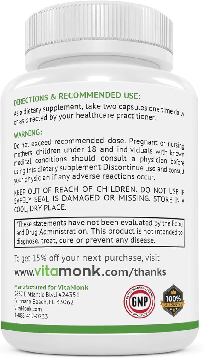 VitaMonk MITOTRAX™ Bio-Enhanced Mitochondrial Supplement Revitalize 100% All-Natural 60 Capsules