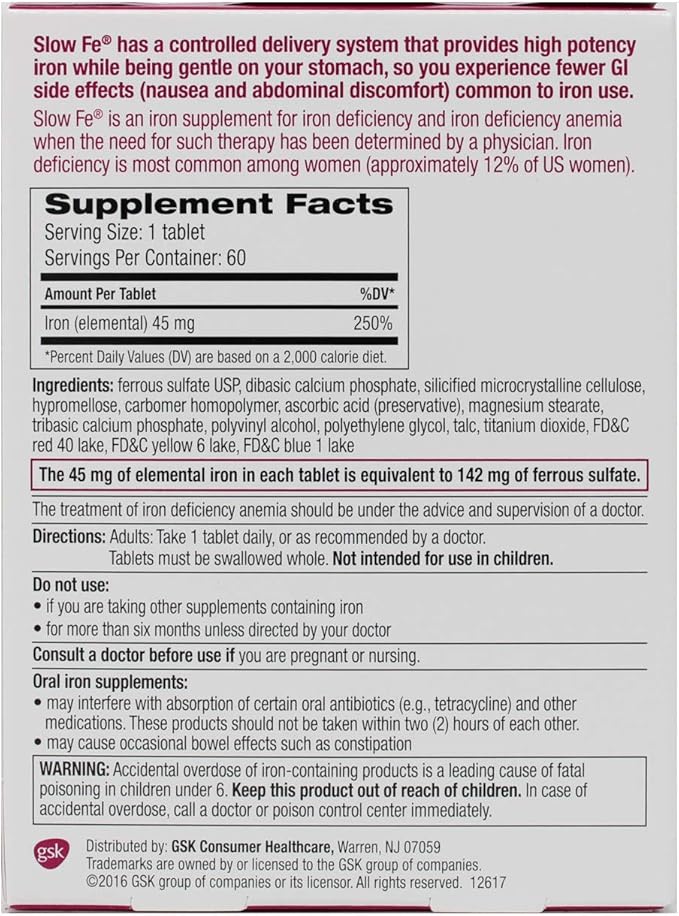 Slow Fe Slow Release Iron, Tablets, 60 ea - 2pc