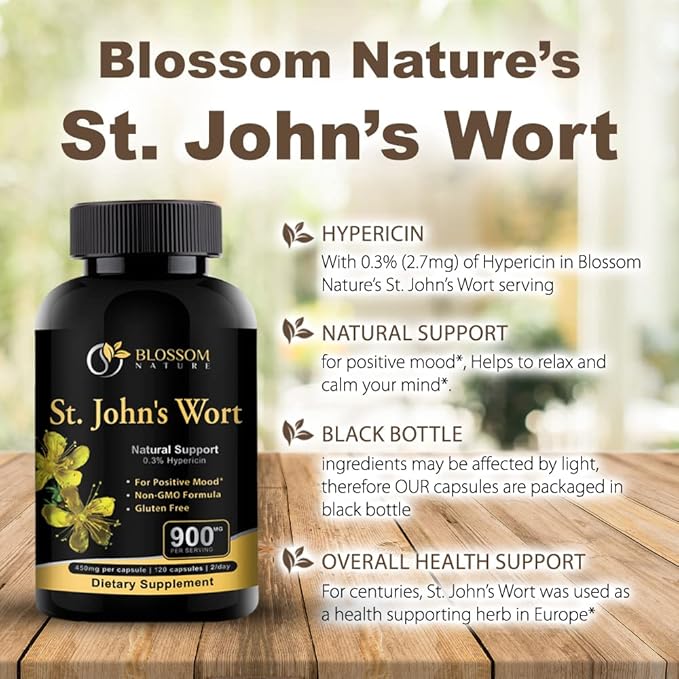 St Johns Wort 900mg-Mood Support Supplement*-Calm Supplements*-120 Vegetable Capsules(2 Month Supply),450mg of Perforatum),0.3%Hypericin per