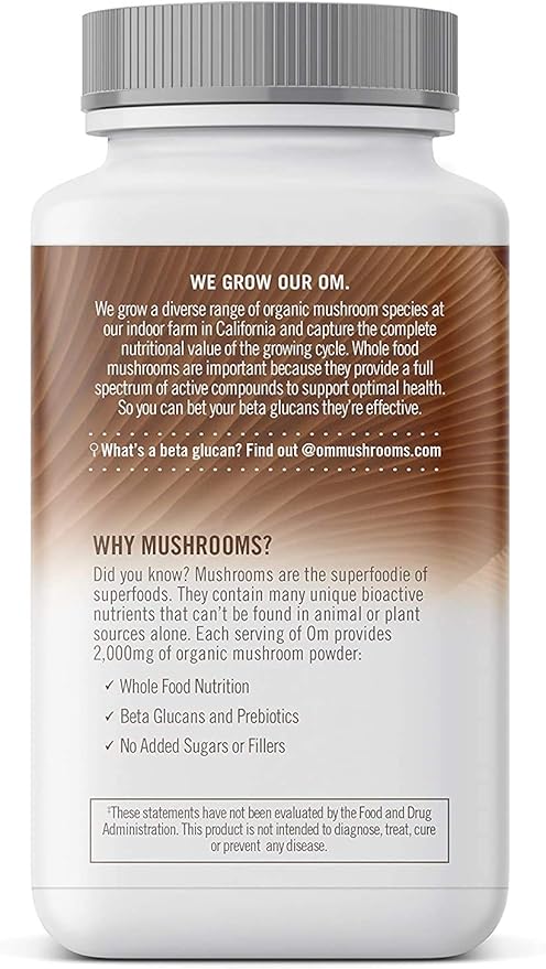 OM MUSHROOM SUPERFOOD Brain Fuel Mushroom Powder Capsules Superfood Supplement, 90 Count, 30 Days, Lion's Mane, Reishi Blend Plus Folate, Mental Clarity, Mushroom Supplement