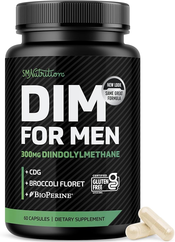 DIM 300mg For Men, Estrogen Blocker & Aromatase Inhibitor | Extra Strength Men’s Hormone Balance & Wellness Support Supplement with Diindolylmethane Plus CDG & Sulforaphane | Gluten-Free | 60 Ct.