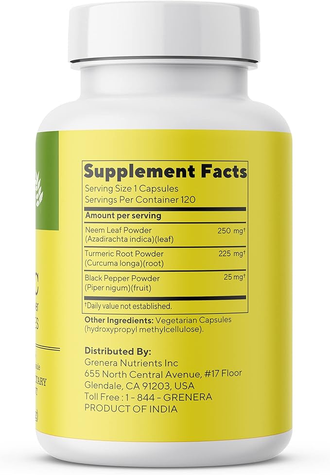 Neem Turmeric Capsules with Black Pepper 120 Veg