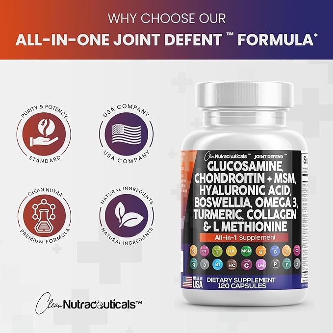 Clean Nutraceuticals Glucosamine Chondroitin MSM Turmeric 3 Pills 120 Count