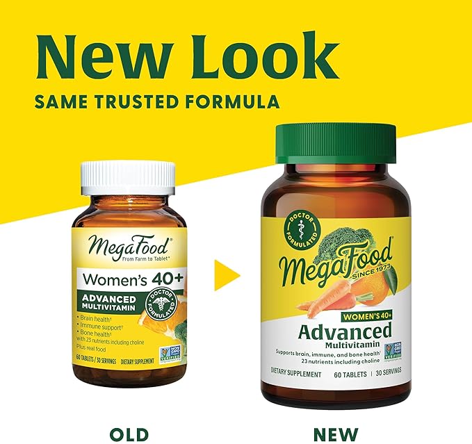 MegaFood Women's 40+ Advanced Multivitamin for Women - Dr Formulated - Vitamin B, Vitamin D3, Vitamin K2 & Choline - Energy Metabolism, Brain Health & Bone Health - Vegetarian - 120 Tabs (60 servings)