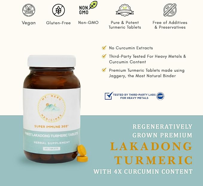 Turmeric Tablet Supplement, High Curcumin Lakadong (120 Tablets)