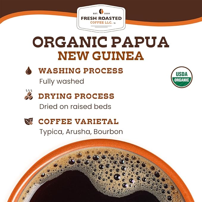 Fresh Roasted Coffee, Organic Papua New Guinea, 5 lb (80 oz), Medium Roast, Kosher, Whole Bean