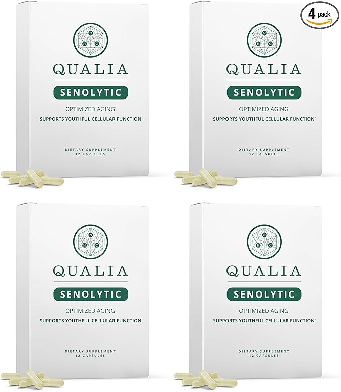 Qualia Senolytic | The Ultimate Formula for Enhanced Cell Repair and Rejuvenation. 2-Day Aging & Longevity Support Regimen w. Fisetin, Quercetin, Piperlongumine, Senactiv®, Curcumin (4 Pack)