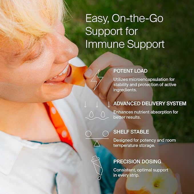 BIOSTRIPS® Immune Support - 5-in-1 Immune Health - Oral Supplement Strips - Supports Immune Function, Gut Health, Skin - Vitamin C, Vitamin D, Zinc, Elderberry - 30 ct