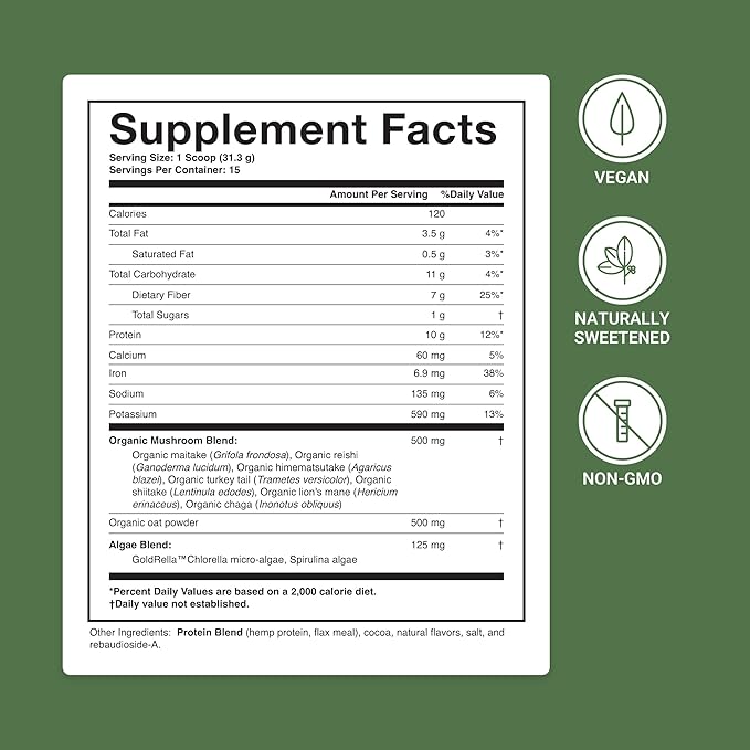 ACTIVATEDYOU Superfood Protein Shake -Vegan Plant 7 Mushroom (15 Servings)