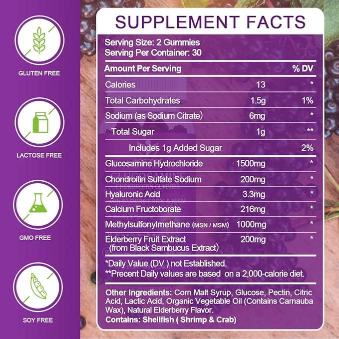 Glucosamine Chondroitin Gummies with MSM & Elderberry 1500mg Glucosamine 60 Gummies (3 Pack)