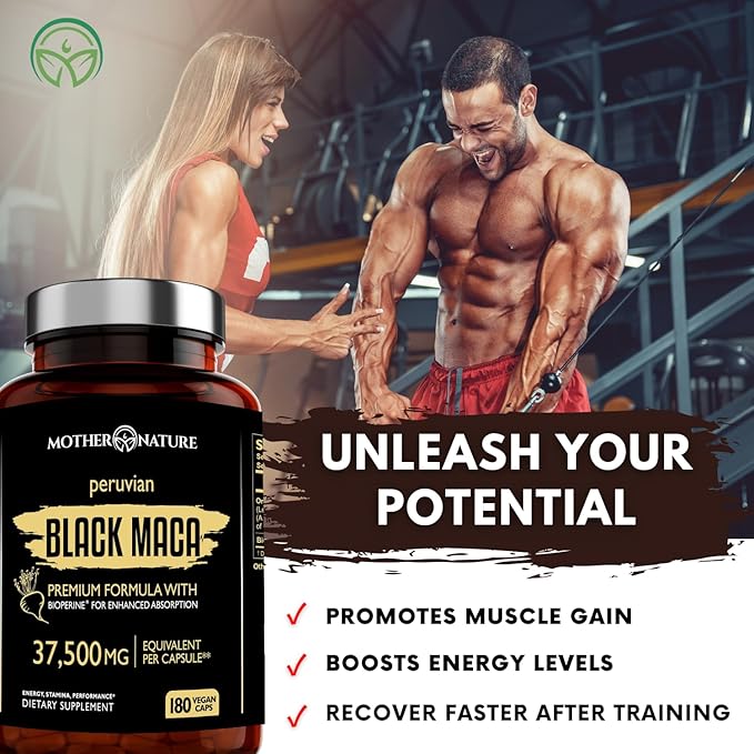 Organic Black Maca Root Extract Highest 50:1, 37,500mg, 37,500mg, 6 6 Month