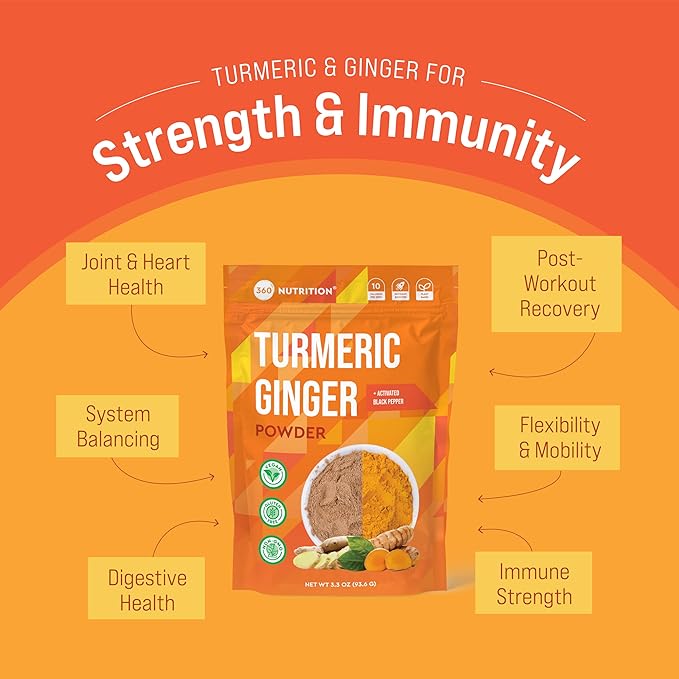 360 Nutrition Turmeric Supplement with Ginger 3.3 oz, 31 Servings