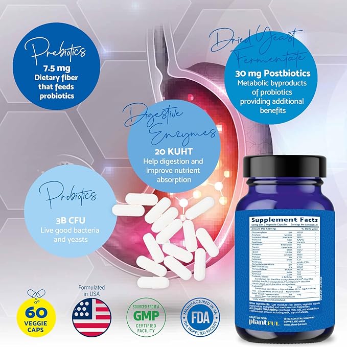 4-in-1 Pre Post Probiotics & Digestive Enzymes 60 Non