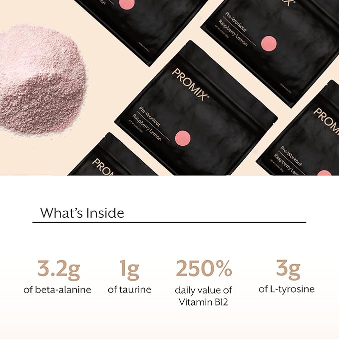 Promix Pre-Workout Powder, Raspberry Lemon B12, Caffeine,