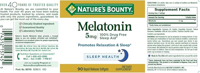 Nature's Bounty Melatonin 5mg, 90 Softgels 2)