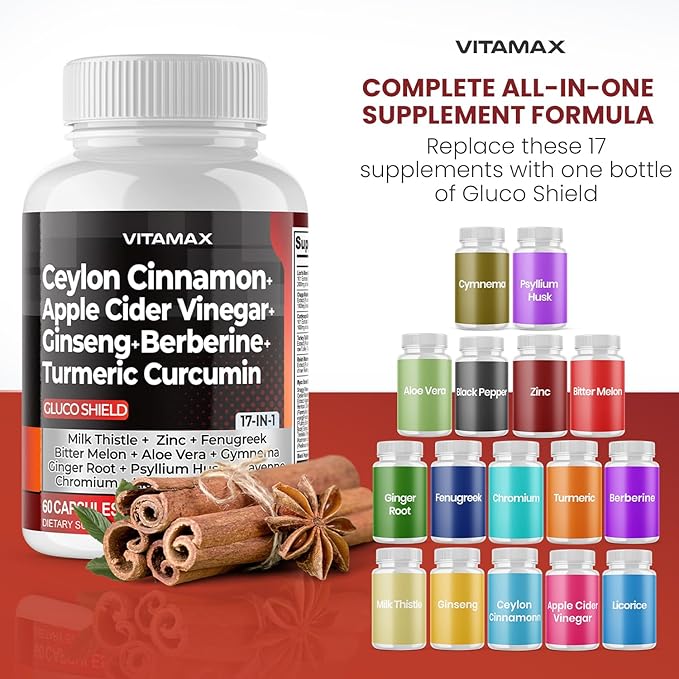 Ceylon Cinnamon 3000mg Apple Cider Vinegar 3000mg Turmeric 2000mg - 2000mg Berberine 1500mg Bitter 60ct