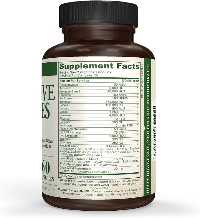 Digestive Enzymes Plus Probiotics.18 broad spectrum 5 probiotic 60 Vegetarian