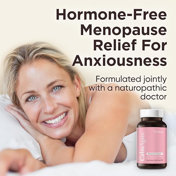 BB Company CalmAgain Menopause Support, Relief & Hormone Balance - Nervousness Relief, Mood Support, Hot Flashes, Night Sweats - Feel Calm - Antioxidant Rich Siberian Rhubarb, Sage, Saffron (30 Ct)