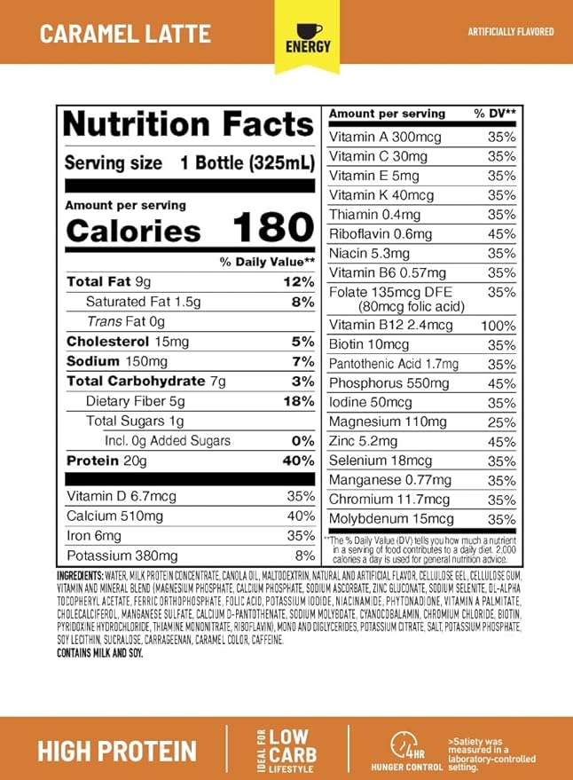SlimFast Advanced Energy Caramel Latte Shake 20g of 11 fl. 4 Count