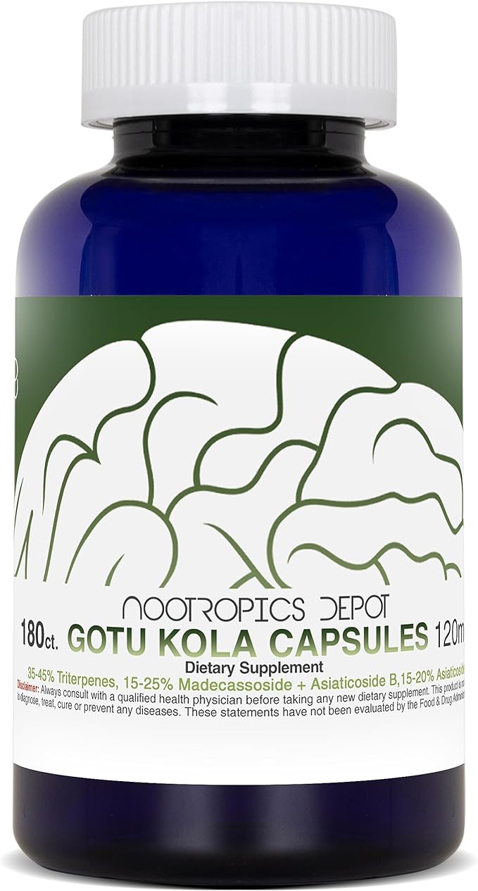 Nootropics Depot Gotu Kola Extract Capsules 120mg | 180 Count 35-45% Triterpenes