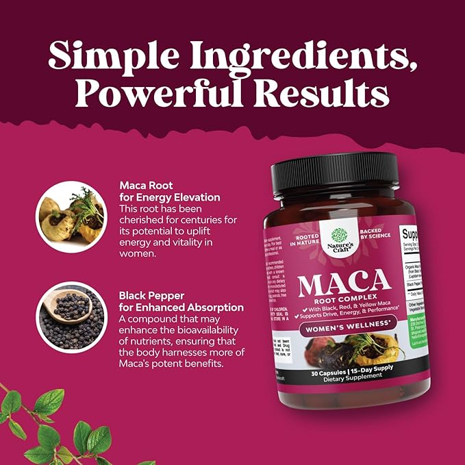 Organic Maca Root Capsules for Women 30ct