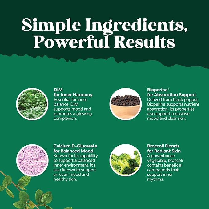 Extra Strength DIM Supplement for Men & Women - DIM + Bioperine Complex for Hormone Balance - Diindolylmethane with Calcium D-Glucarate & Broccoli Florets for Radiant Skin & Mood Support - 120 Count
