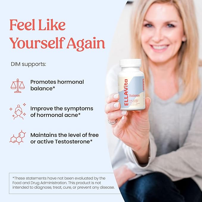 Balance DIM Supplement 200mg - Hormone Balance for Women - PMS, Menopause and Hormonal Acne Support- Vegan, Non-GMO, Gluten Free and Soy Free - 60 Capsules