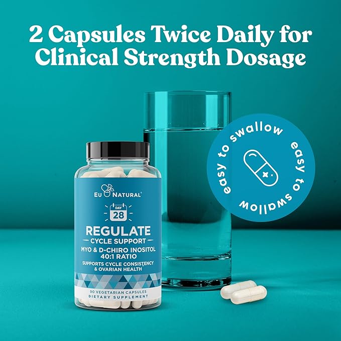 Regulate Cycle Support – Hormone Balance for Women at Optimal 40:1 Myo-Inositol & D-Chiro Inositol – PCOS Supplement for Period Consistency, Menstrual & Ovulation Support – 90 Vegan Capsules
