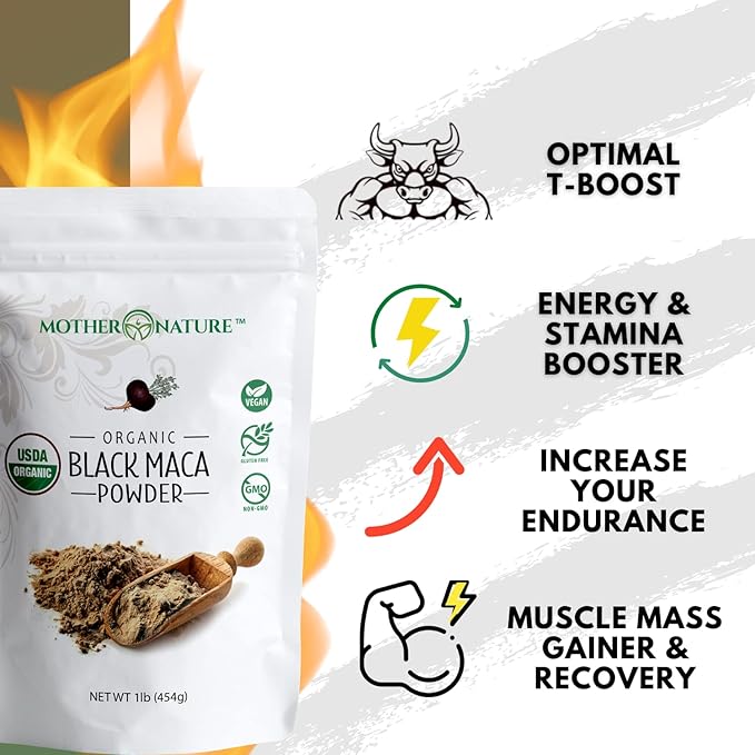 Organic, Raw Peruvian Black Maca Root Powder 16 oz