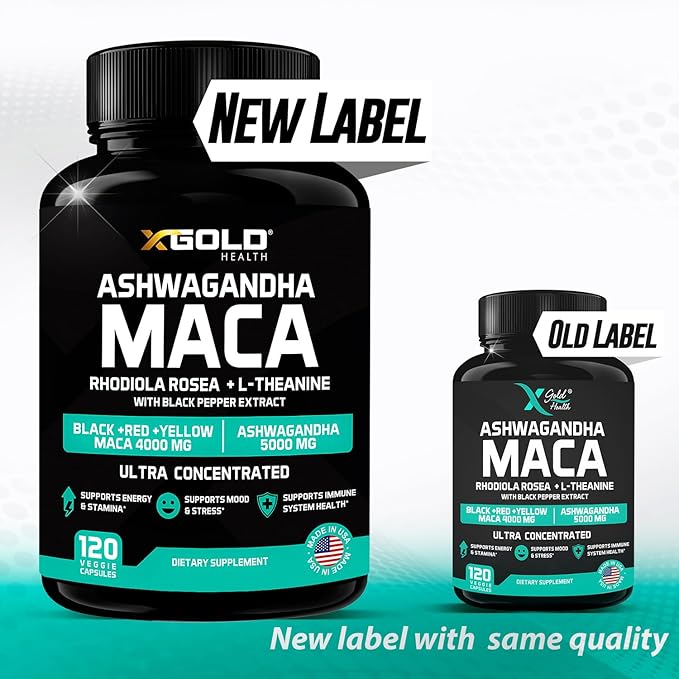Ashwagandha 5,000mg + Maca Root Black, 4,000mg, Rhodiola 30:1 Extract 20:1 Extract