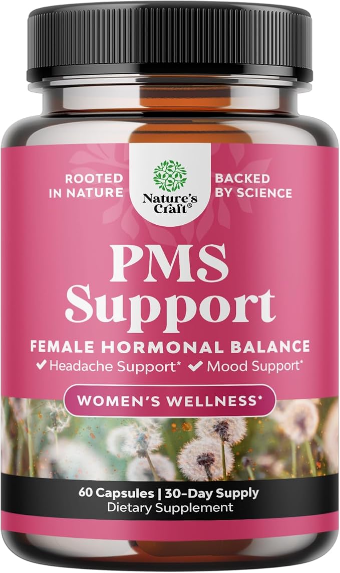 PMS Support Supplement for Women – Menstrual Hormone Balance for Women with DIM, Chasteberry, Black Cohosh & Ashwagandha - for Period Cramps Relief, Menopause Bloating, Mood Swing – 60 Capsules