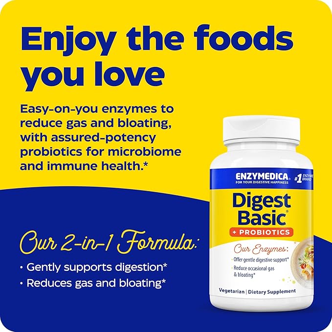 Enzymedica, Digest Basic + Probiotics, Gentle 400 Million 30 Capsules