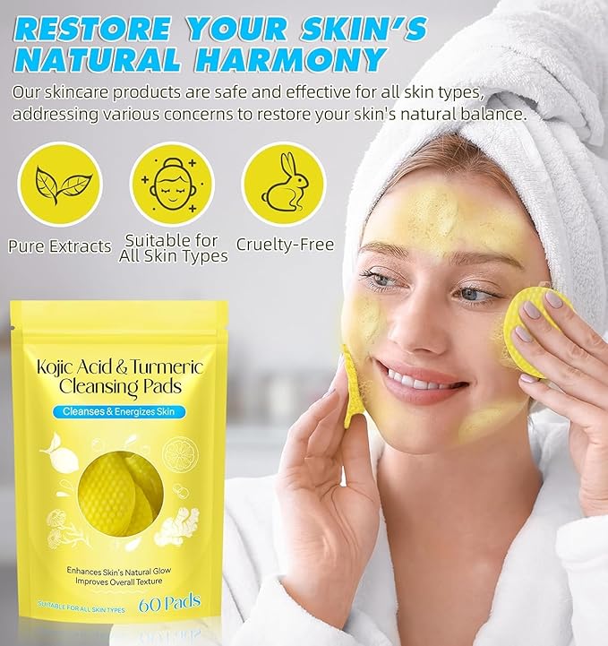 Turmeric Cleansing Pads, 60pcs Kojic Acid B5 and