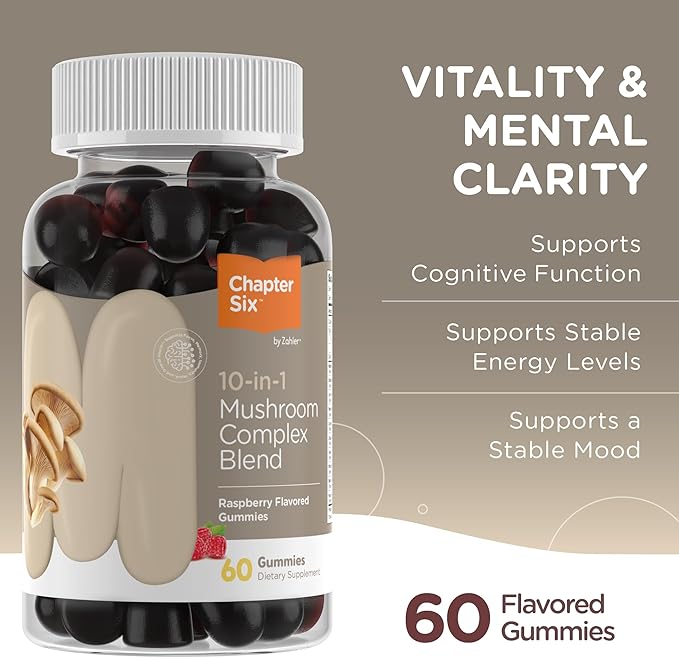 Zahler 10-in-1 Mushroom Gummies Raspberry Flavored 6 Adaptogenic (60)