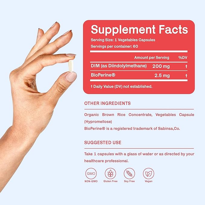 Balance DIM Supplement 200mg - Hormone Balance for Women - PMS, Menopause and Hormonal Acne Support- Vegan, Non-GMO, Gluten Free and Soy Free - 60 Capsules