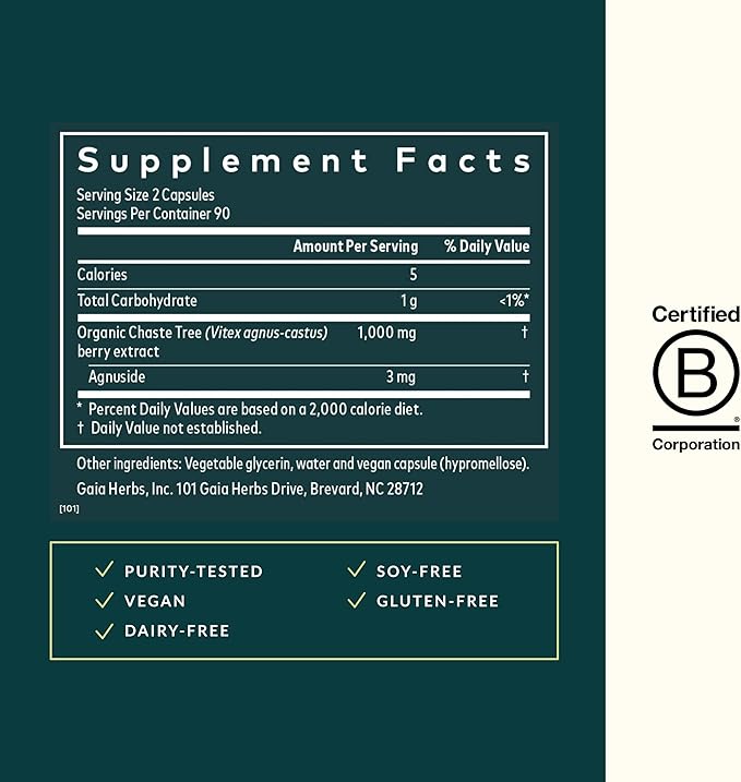 Gaia Herbs Vitex Berry - Supports Hormone Balance & Fertility for Women - Healthy Progesterone for Menstrual Health - 180 Vegan Caps (90-Day Supply)