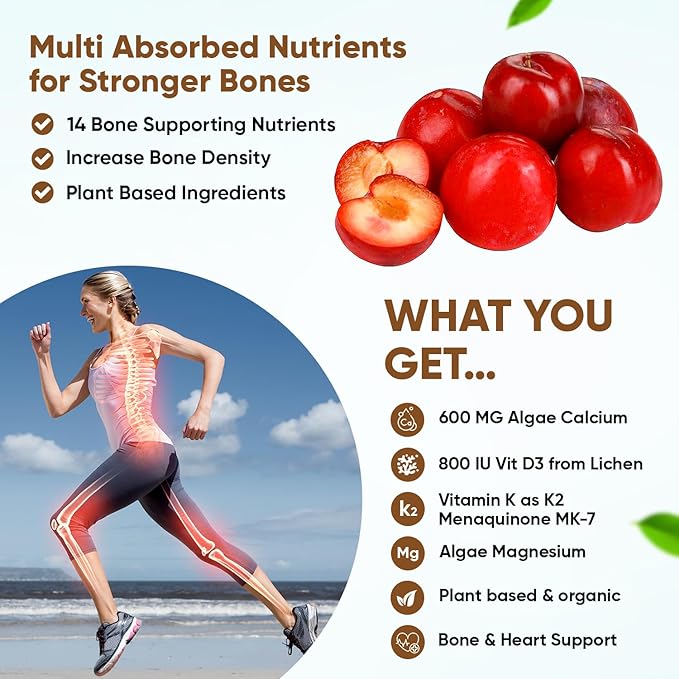 Vegan Calcium Gummies K2 Vitamin Supplement MK-7 & D3, Magnesium 13 Trace B12 - 60 ct.