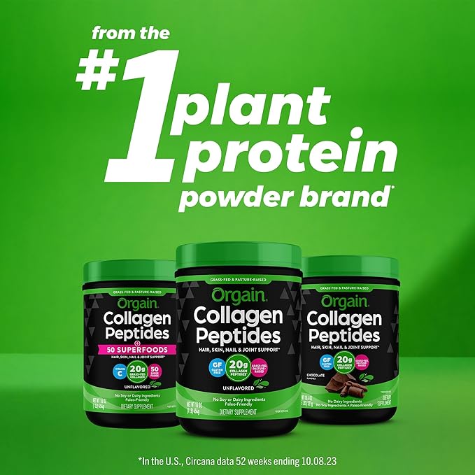 Orgain Hydrolyzed Collagen Peptides Powder 20g Grass 1lb