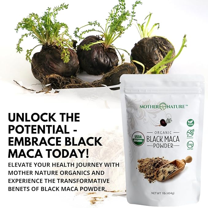 Organic, Raw Peruvian Black Maca Root Powder 16 oz