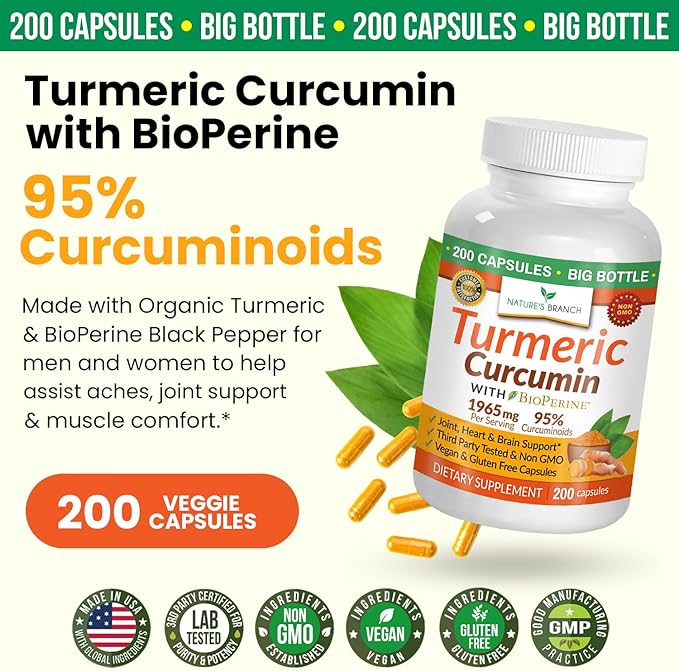 Turmeric Curcumin with Black Pepper BioPerine ๐ฎ๐ฌ๐ฌ ๐๐๐ฃ๐ฆ๐จ๐๐๐ฆ 1965mg Joint