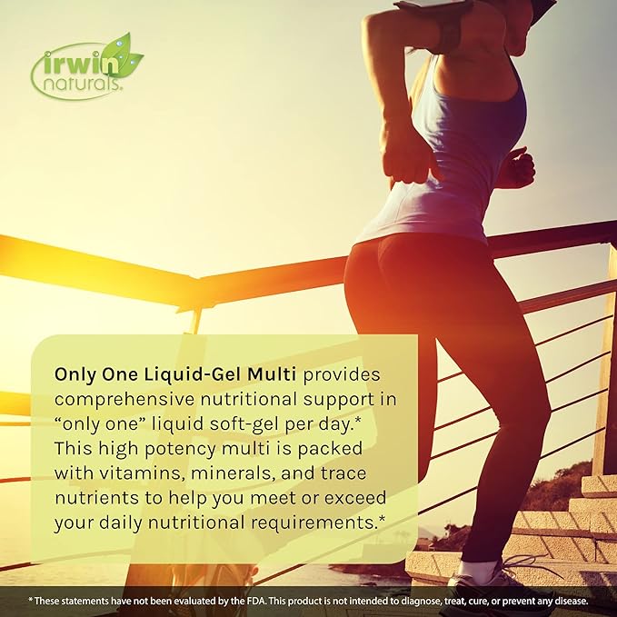 Irwin Naturals Only One Liquid-Gel Multi with Iron - 60 Liquid Softgels - Daily Essential Vitamins, Minerals, Antioxidants, Omega-3s & Green Super Foods