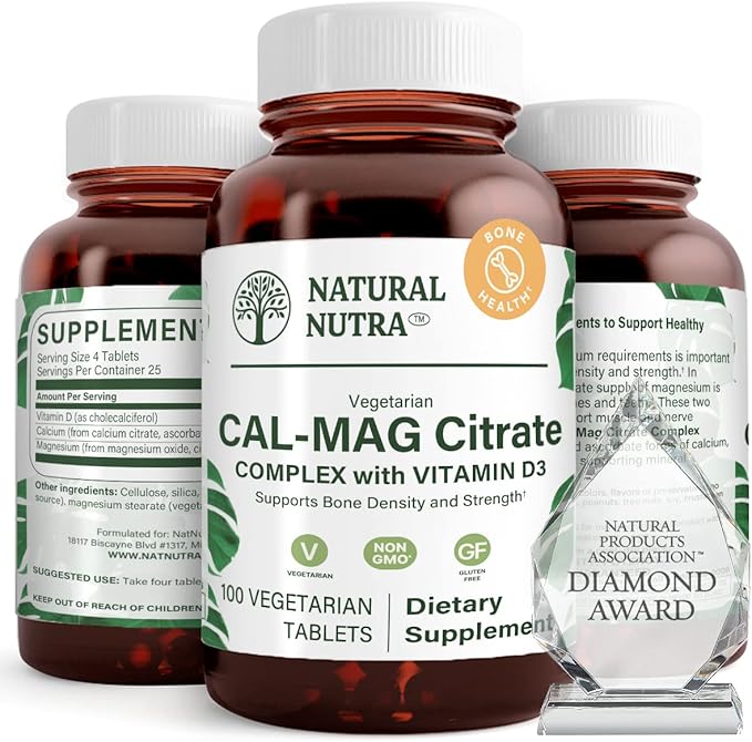 Natural Nutra Cal-Mag Citrate with Vitamin D3,1000/500 mg 100 Vegan