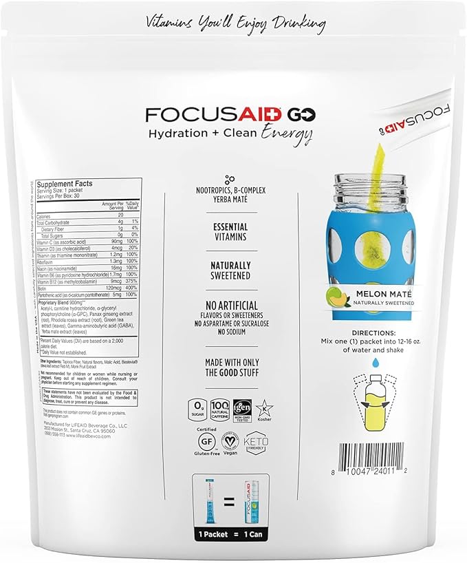 FOCUSAID GO Nootropics Energy Blend, Zero 100mg Caffeine, 30 Count 1)