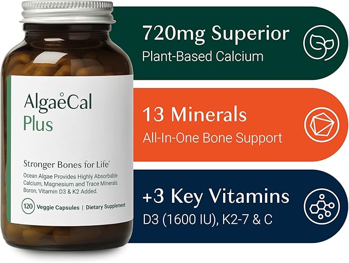 ALGAECAL Plus - Organic Red Algae K2 MK7 MK7 (100mg), (100mg), Vitamin D3 (1600 (1600 IU), (350mg) & 120 Veggie
