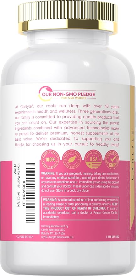 Carlyle Iron for Women 65mg | 300 Coated Tablets | Vegetarian, Non-GMO & Gluten Free Supplement