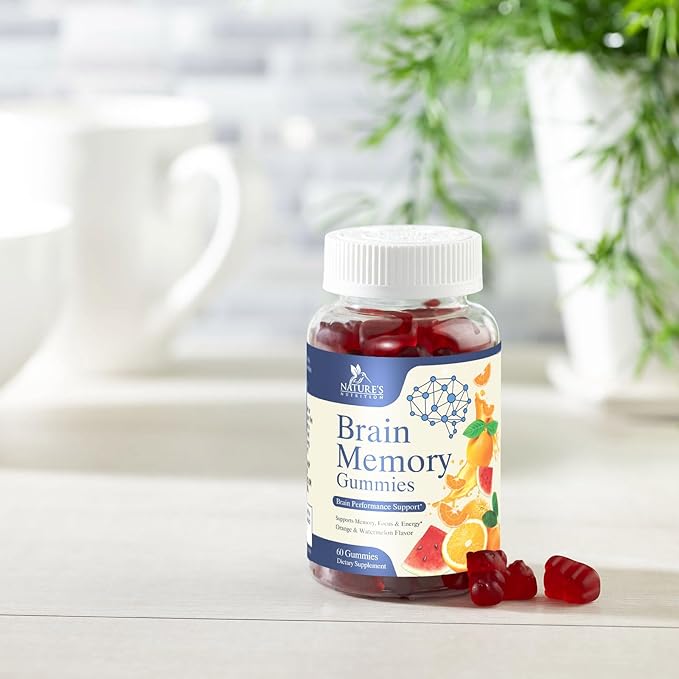 Brain Supplement Gummy for Memory, Focus B6 B12, B12, Caffeine 60 Gummies
