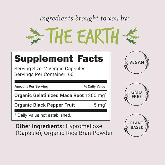 Organic Maca Root Capsules 1200 mg 120 ct