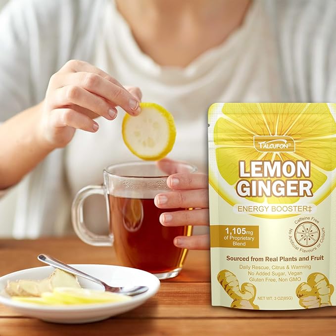 Lemon Ginger Blend Superfood Powder with MCT Oil, Turmeric, Ginger, Ture Lemon Powder, Acacia Fiber Powder, Cayenne Powder, Black Pepper Powder All Natural, Caffeine-free 3Oz (85G)