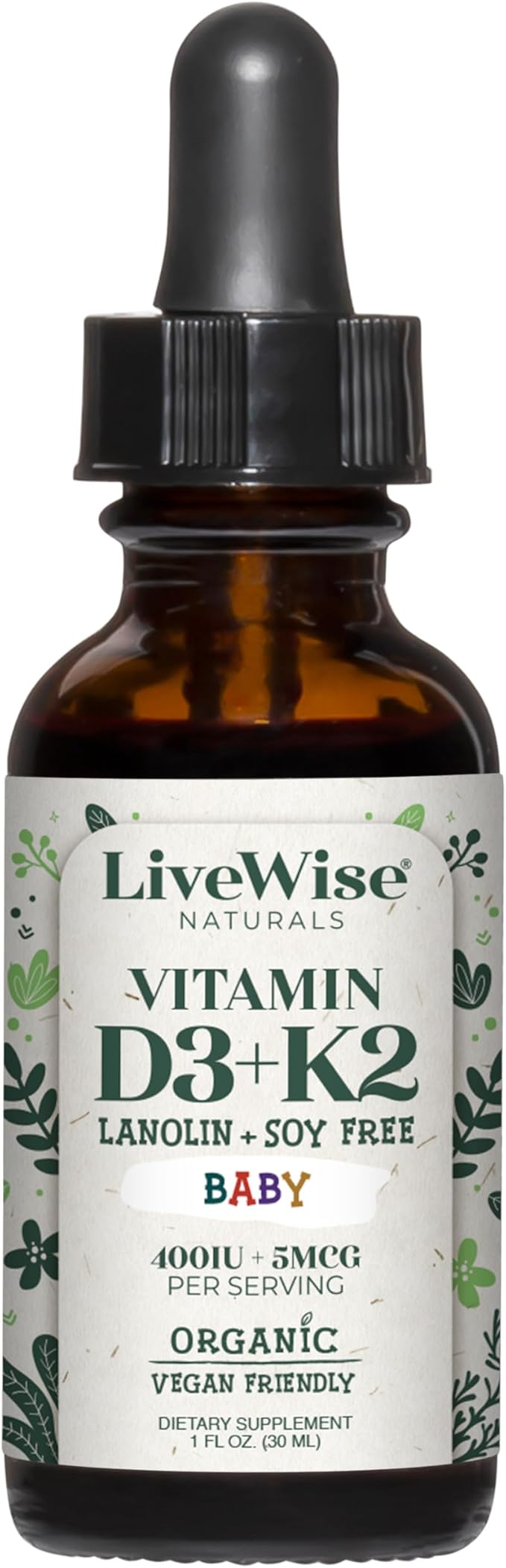 Vitamin D3 and Vitamin K2 Liquid Drops – Baby Vitamin D Drops for Infants w/ Vitamin K for Optimal Absorption – Vitamin D3 K2 Supplement w/ Organic MCT Oil Supports Healthy Bones, Brain, Immune System