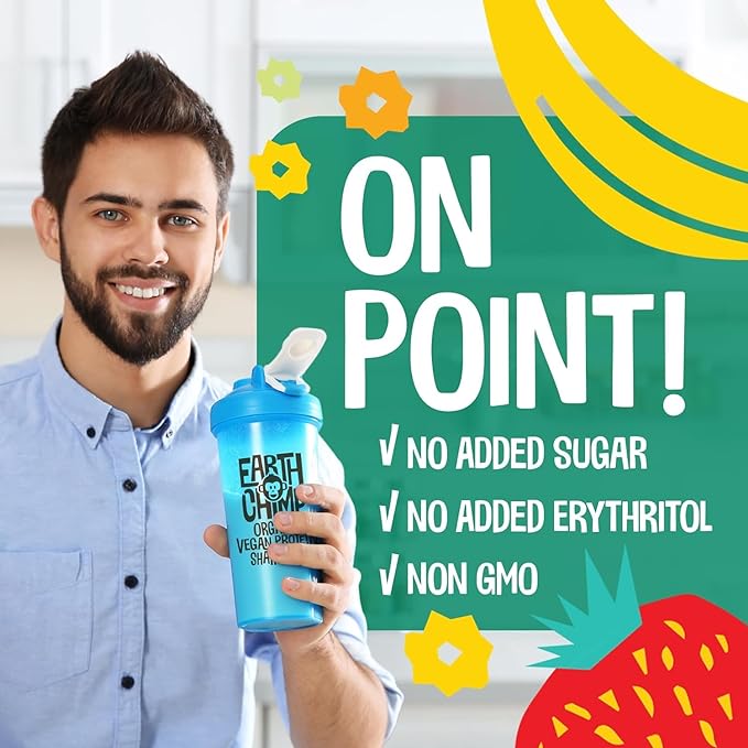 EarthChimp Organic Vegan Protein Powder - with Probiotics - Non GMO, Dairy Free, Non Whey, Plant Based Protein Powder for Women and Men, Gluten Free - 26 Servings 32 Oz (Vanilla)